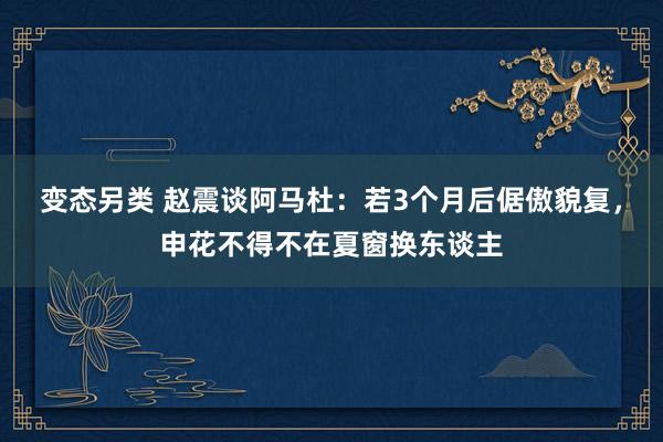变态另类 赵震谈阿马杜：若3个月后倨傲貌复，申花不得不在夏窗换东谈主